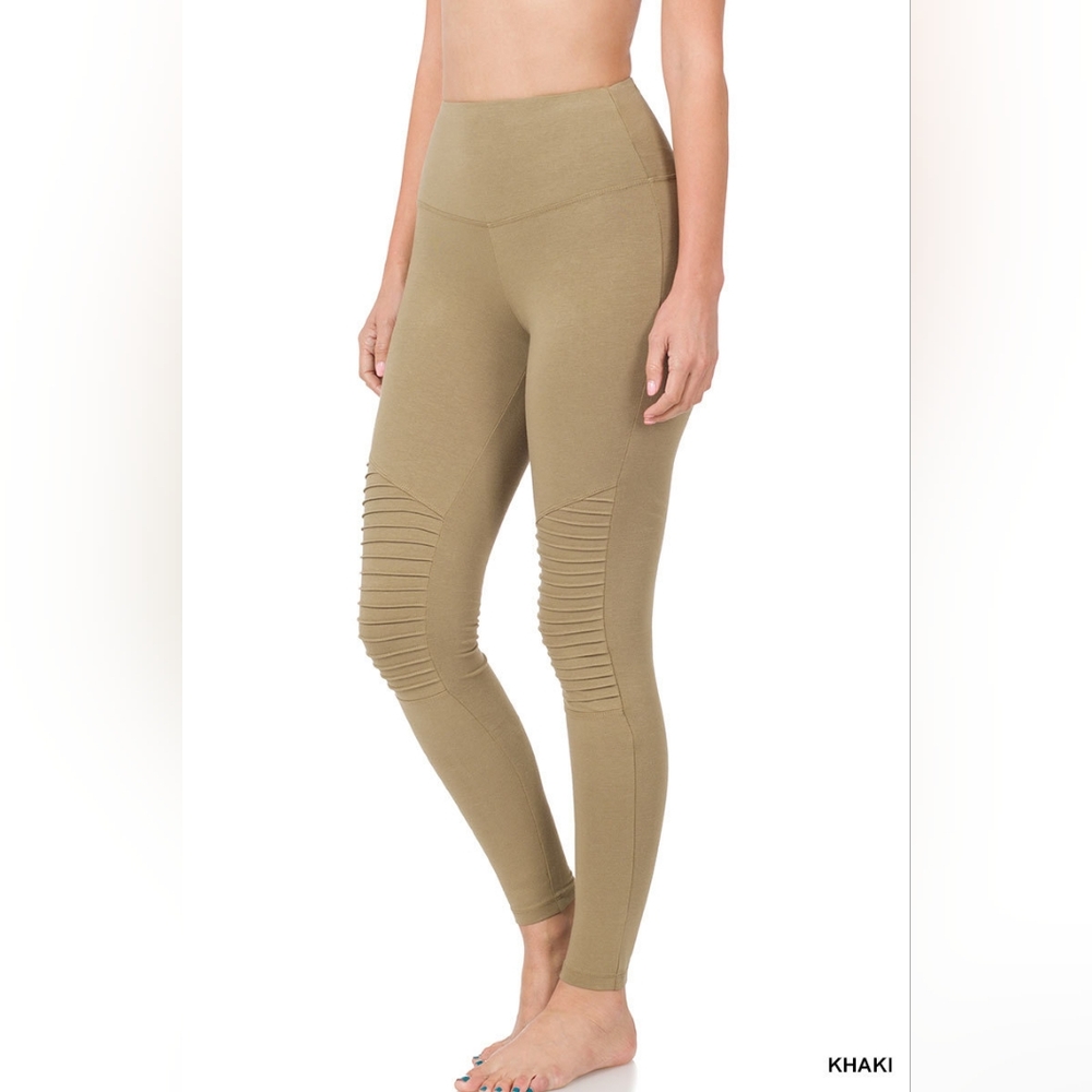 NWT Zenana Khaki Wide Band Moto Leggings  (0165)